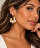 Freshwater Pearl Hoop Earrings with Gold Fringe, Modern Dangle Hoops, Elegant Statement Jewelry for Her