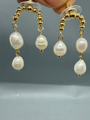 Freshwater Pearl Drop Earrings, Elegant Gold Dangle Earrings, Classic Pearl Jewelry Gift for Women