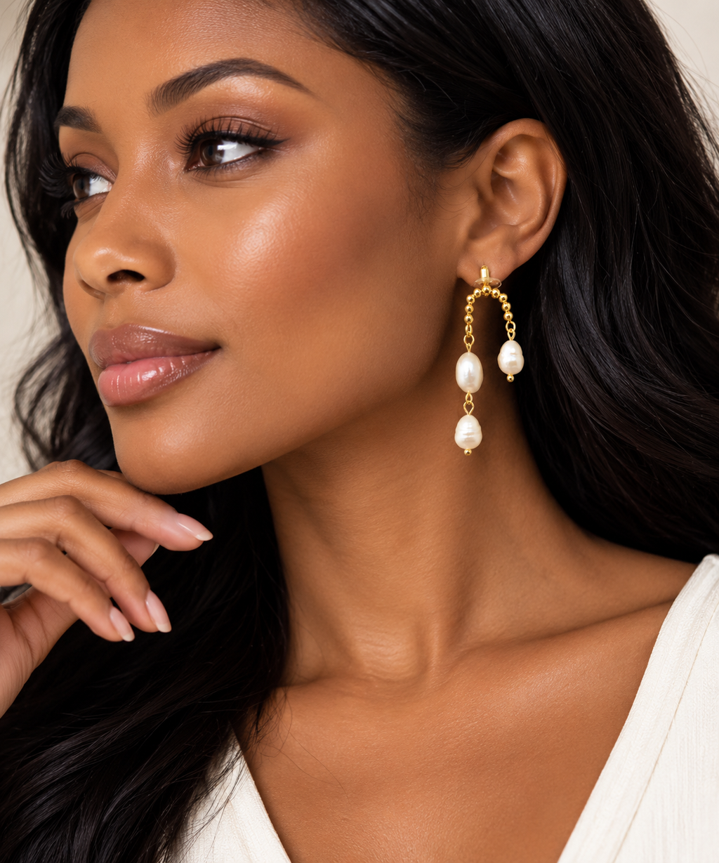 Freshwater Pearl Drop Earrings – Elegant Gold Pearl Dangle Earrings