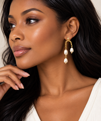 Freshwater Pearl Drop Earrings, Elegant Gold Dangle Earrings, Classic Pearl Jewelry Gift for Women