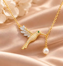 Gold Hummingbird Lariat Necklace with Freshwater Pearl, Y-Shape Nature Inspired Pendant, Gift for Her