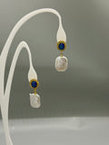 Gold Blue Crystal look Freshwater Pearl Drop Earrings Elegant Oval Statement Earrings for Women