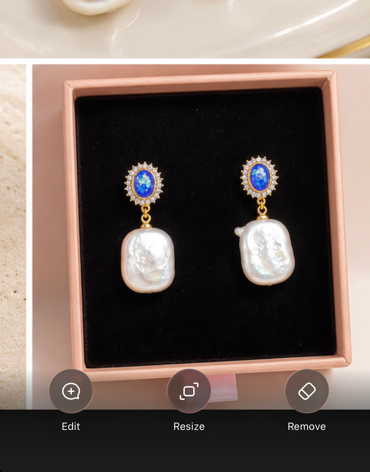 Gold Blue Crystal look Freshwater Pearl Drop Earrings Elegant Oval Statement Earrings for Women
