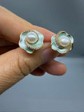 Gold Floral Freshwater Pearl Earrings Elegant Flower Stud Earrings for Women