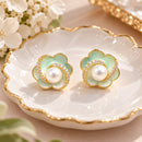 Gold Floral Freshwater Pearl Stud Earrings, Flower Pearl Earrings for Women, Elegant Everyday Gift