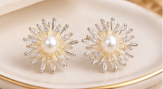 Freshwater Pearl Flower Jewelry Set Elegant Floral Necklace & Earrings Set gift for her holiday gift