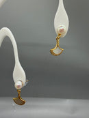 Freshwater pearl dangle earrings with gold ginkgo leaf charms