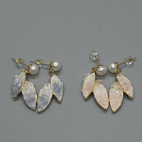 Pink Freshwater Pearl Crystal Leaf Earrings, Gold Plated CZ Dangle Earrings, Dainty Gift for Women
