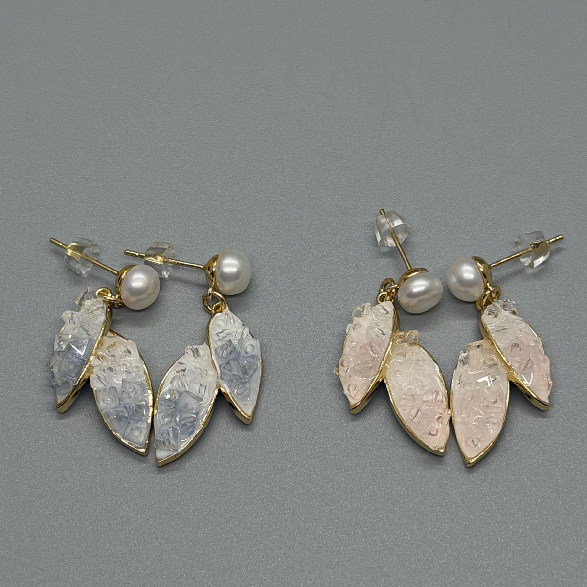 Freshwater Pearl Crystal Leaf Earrings - Blue