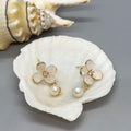 Flower Pearl Drop Earrings, Gold Floral Dangle Earrings, Elegant Bridal Jewelry,