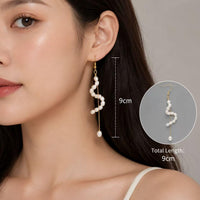 Long Freshwater Pearl Drop Earrings, Asymmetrical Gold Dangle Earrings, Elegant Statement Jewelry Gift