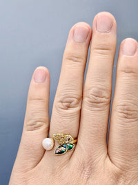 Freshwater Pearl Butterfly Jewelry Set, Gold Plated Crystal Necklace Earrings and Ring, Gift for Her