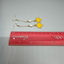 Maple Leaf Pearl Earrings, Gold Fall Dangle Earrings, Autumn Nature Inspired Jewelry Gift for Her