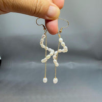 Long Freshwater Pearl Drop Earrings, Asymmetrical Gold Dangle Earrings, Elegant Statement Jewelry Gift