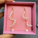 Long Freshwater Pearl Drop Earrings, Asymmetrical Gold Dangle Earrings, Elegant Statement Jewelry Gift