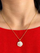 Camellia pearl necklace with 18k gold plated flower pendant and freshwater pearl center