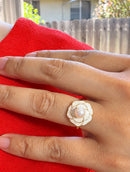 18k gold plated white camellia flower ring with freshwater pearl center