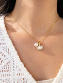 Ginkgo leaf pearl necklace with mother of pearl inlay pendant and freshwater pearl on gold plated chain