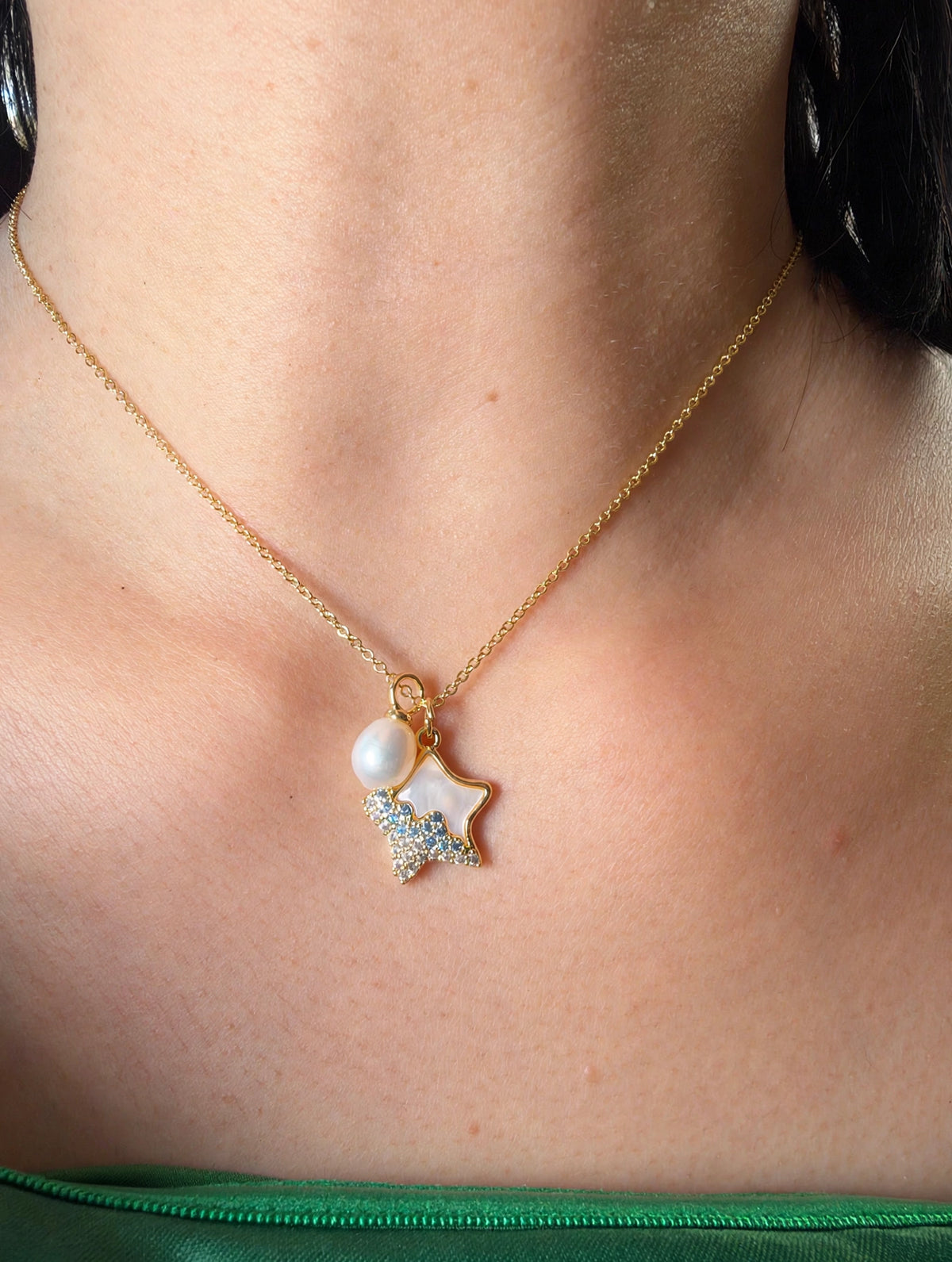 Star Pearl Necklace, Gold Plated Mother of Pearl Star Pendant Necklace