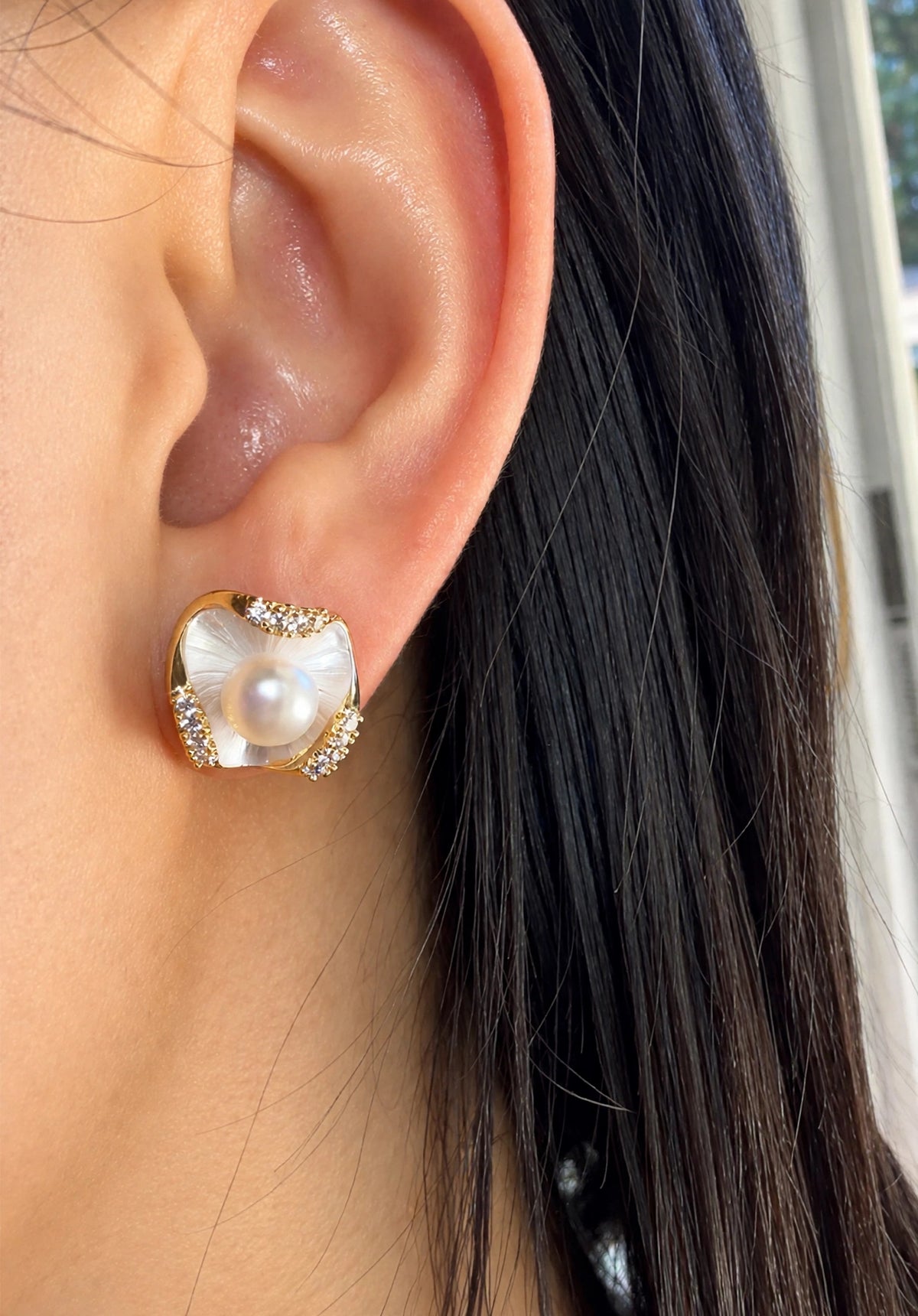 Shell Pearl Jewelry Set, Gold Plated Mother of Pearl Shell Necklace, Earrings & Ring